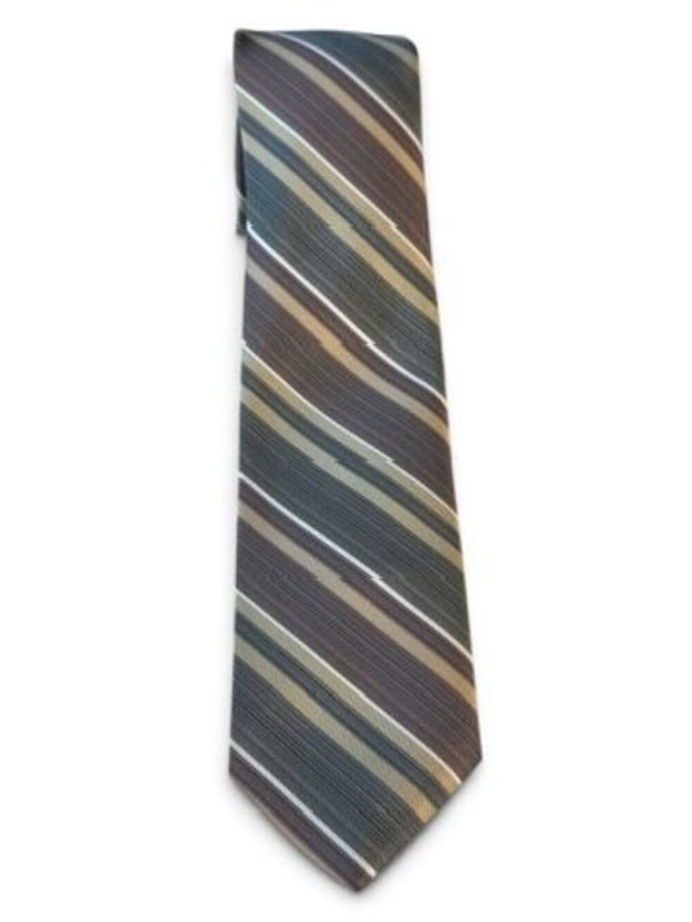 Vintage Prince Consort Golden Clasp Rep Stripe Tie Brown Tan Gray 56 x 3